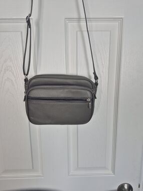 Simple Gray Leather Crossbody Bag